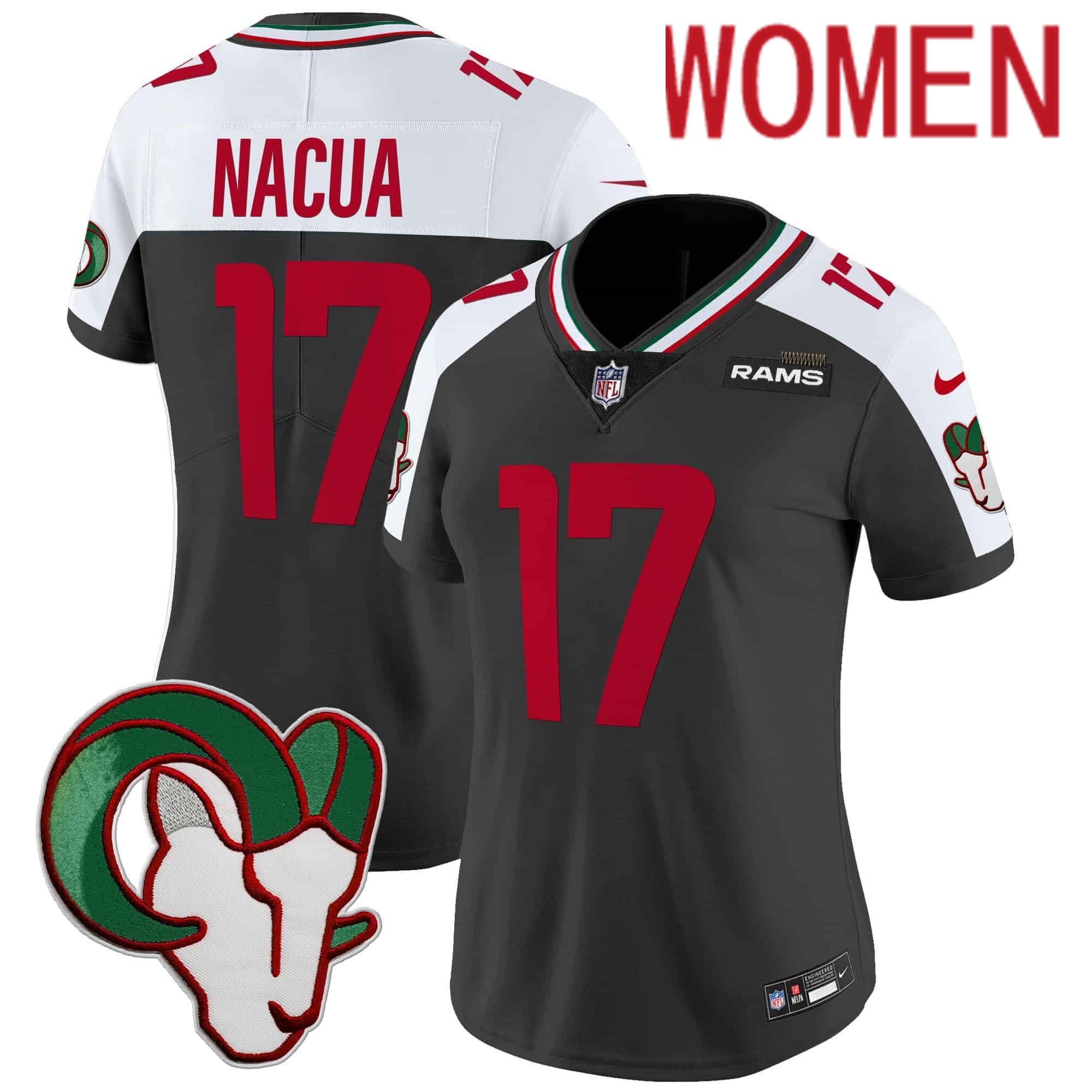 Women Los Angeles Rams #17 Nacua Black 2024 Nike Mexico Vapor Limited NFL Jersey style 1->women nfl jersey->Women Jersey